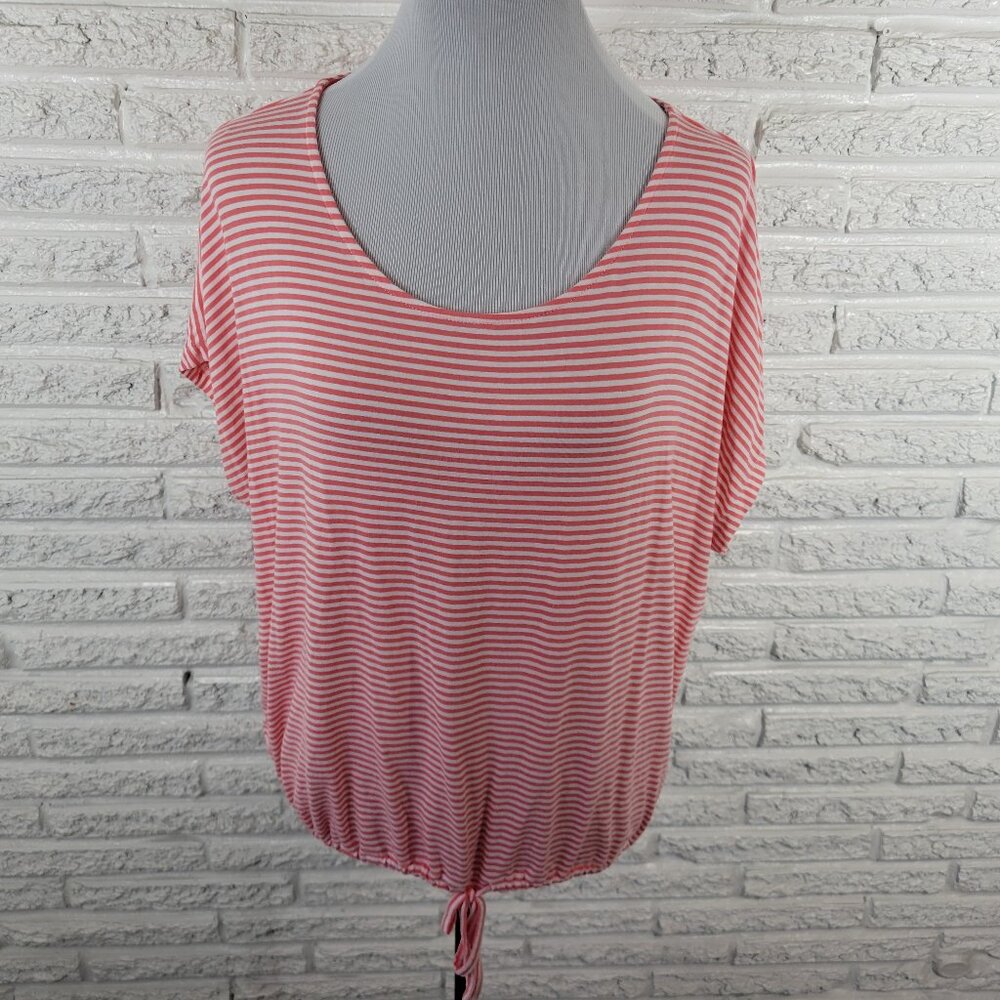 New York & Company‎ Women's XL Pink White Striped Front Tie Tee T-Shirt STR136E
